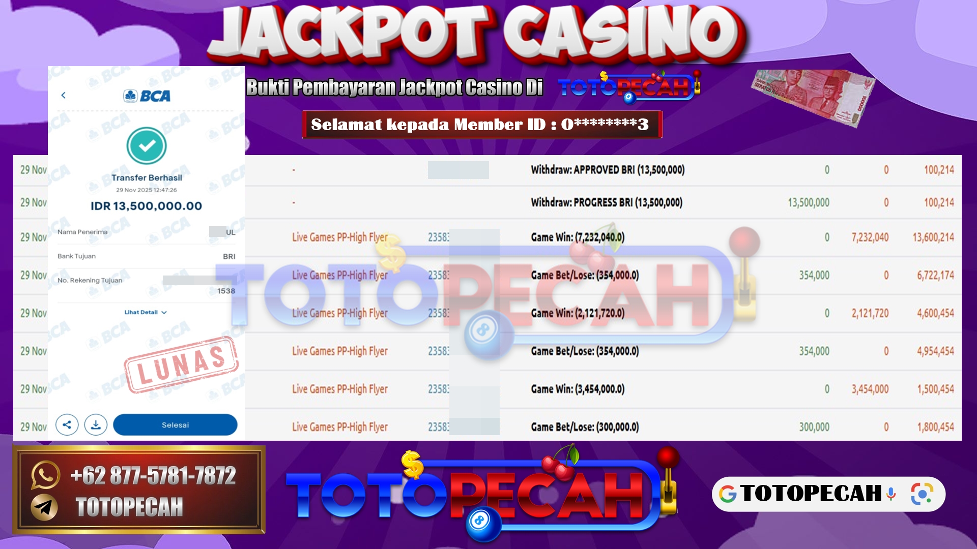 BUKTI WD TOTOPECAH JP CASINO 29 11 2025