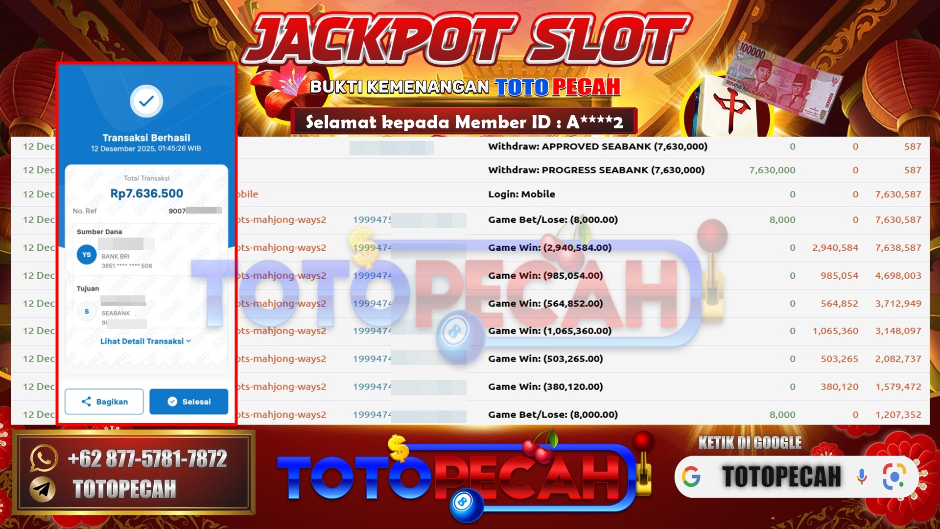 BUKTI WD TOTOPECAH 12 12 2025