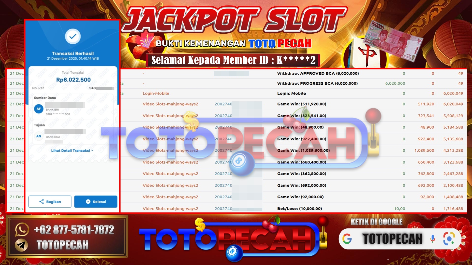 BUKTI WD TOTOPECAH 21 12 2025